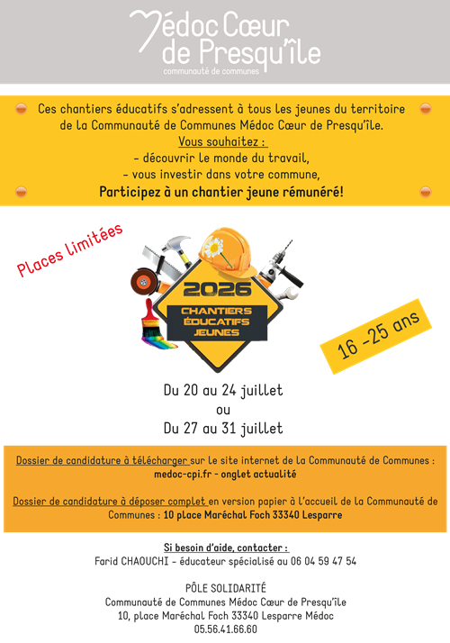 Affiche chantiers éducatifs jeunes été 2026