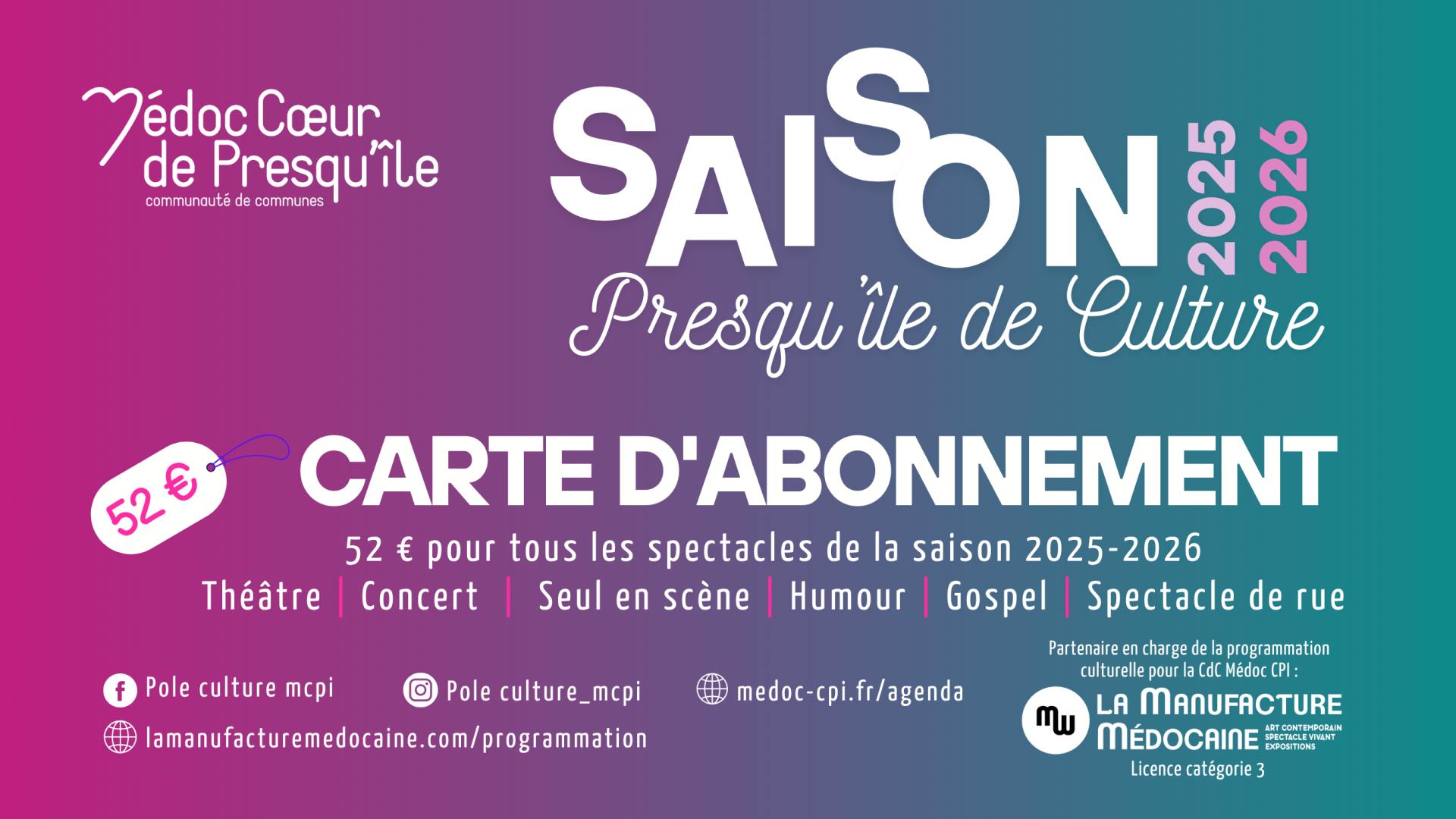 abonnement presqu'île de culture 2025 2026